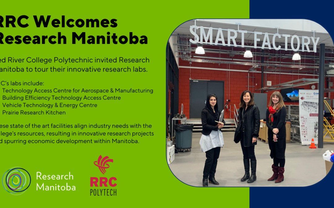 Photo of Karen Dunlop, CEO, Research Manitoba, visiting with RRC Staff in the Smart Factory